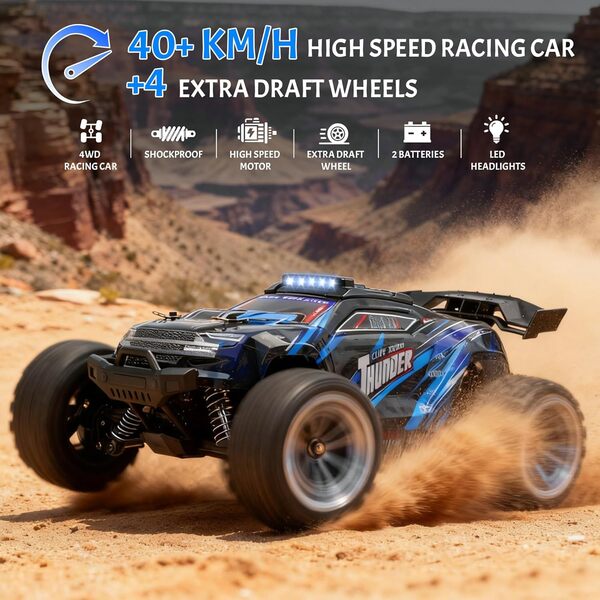 BAZADER Voiture Télécommandée Tout Terrain - 1:18 High Speed Rc Truggy 40 Km/H 2,4 Ghz 4wd Voiture Drift Radiocommandéé Telecommandé Hobby Grade Rc Voiture Téléguidée Avec Deux Batteries Rechargeables