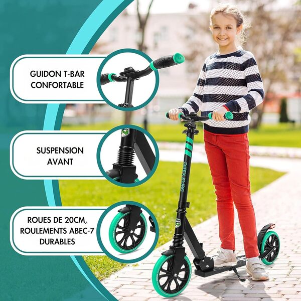Serenelife Trottinette Freestyle, Trottinette Adulte et ado - Hauteur Réglable, Scooter Tout Terrain avec Grande Roues et Suspension, Manœuvre Facile et Pliable