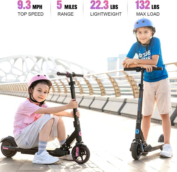 EVERCROSS EV06C Trottinette électrique, 6,5'' Trottinette électrique Pliable pour Enfants 6-12 Ans, Vitesse maximale 15 KM/H, Affichage LED, Lumières LED Colorées, Trottinette Légère pour Enfants