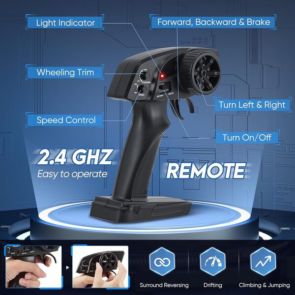 Voiture Télécommandée,1:18 Étanche ESC 4x4 40+ km/h,2 Batteries 1500mAh et 2 Coques de Voiture, Rc Car Tout Terrain pour Garçon et Homme(9502E)