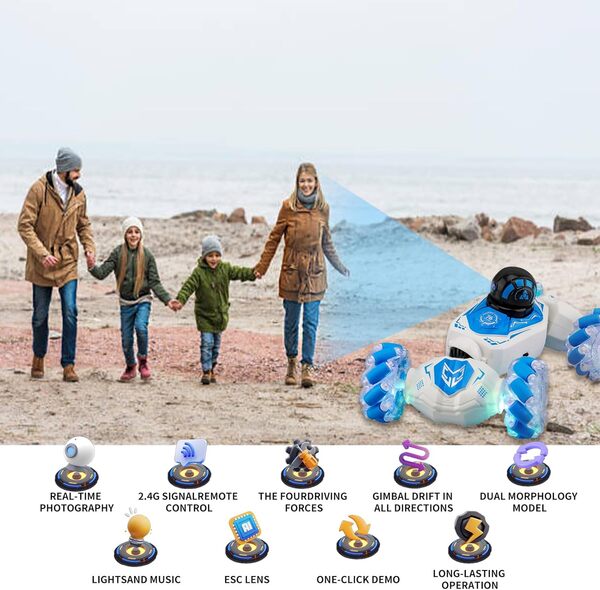 OBEST Voiture Télécommandée avec Caméra ESC 360°,RC Stunt Car 4WD avec Lumières LED,Voiture Télécommandée Tout Terrain 1/20,FPV Kids Toy RC Car Cadeaux pour garçons et Filles