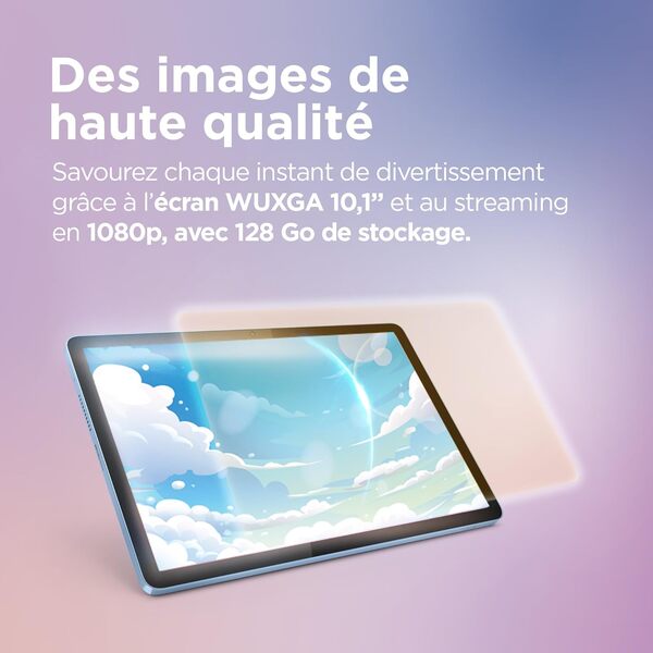 Lenovo Tab - Tablette Tactile 10.1'' WUXGA (MediaTek Helio G85, 8Coeurs, RAM 4Go, 64Go eMMC 5.1, Android 14, Wifi5 + Bluetooth) Étui Transparent - Polar Blue