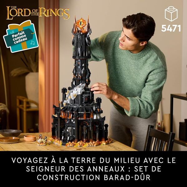 LEGO Icons Le Seigneur des Anneaux : Barad-dûr - Set de Construction de la forteresse - Idée de Cadeau pour Adultes - Minifigurines de Sauron, Frodon, Sam, Gollum, Gothmog et des Orcs 10333