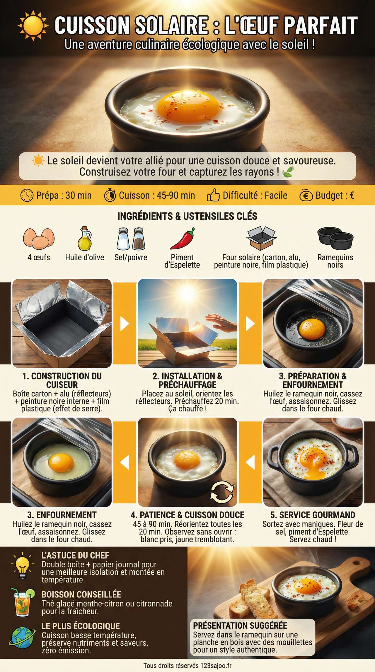 Fiche recette Comment cuire un &oelig;uf &agrave; l'&eacute;nergie solaire ?