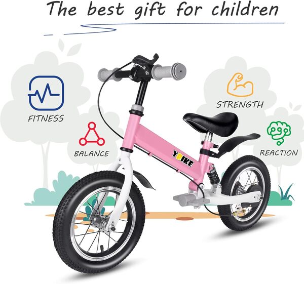 YBIKE Draisienne,2 en 1 Velo Enfant avec PéDales, Amortisseurs, Garde-Boue,12 14 Pouces Adapté Aux Enfants De 1 à 7 Ans,4 Couleurs Draisienne Enfant Cadeau d'anniversaire De NoëL