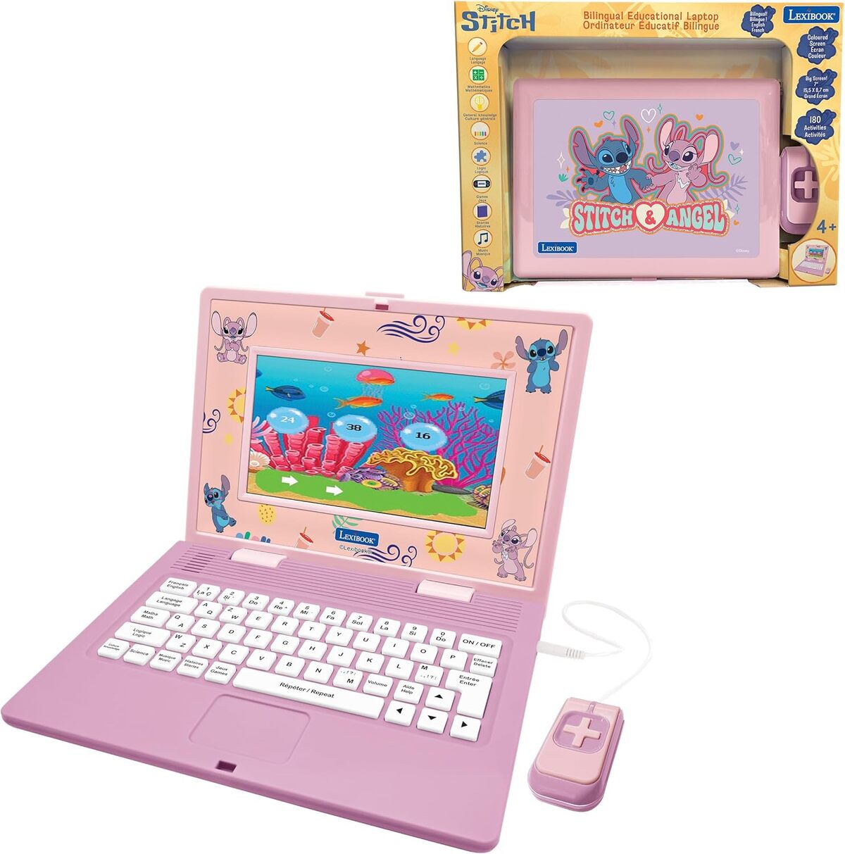 Test de l'ordinateur éducatif Lexibook Stitch Angel : 180 activités en couleur
