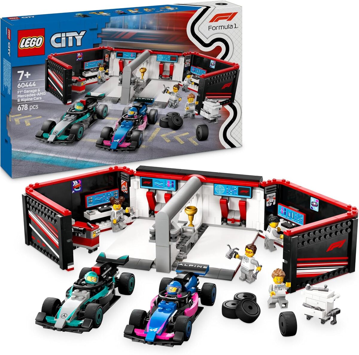 Test : lego City Garage de F1 avec bolides Mercedes-AMG et Alpine