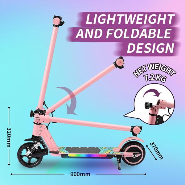 Trottinette électrique pour Enfants avec Lumières LED, Amortisseurs à Double Ressort, Moteur 130W, Vitesse Max 14 km/h, Scooter Électrique Pliable pour Enfants conçu pour 6-14 Ans