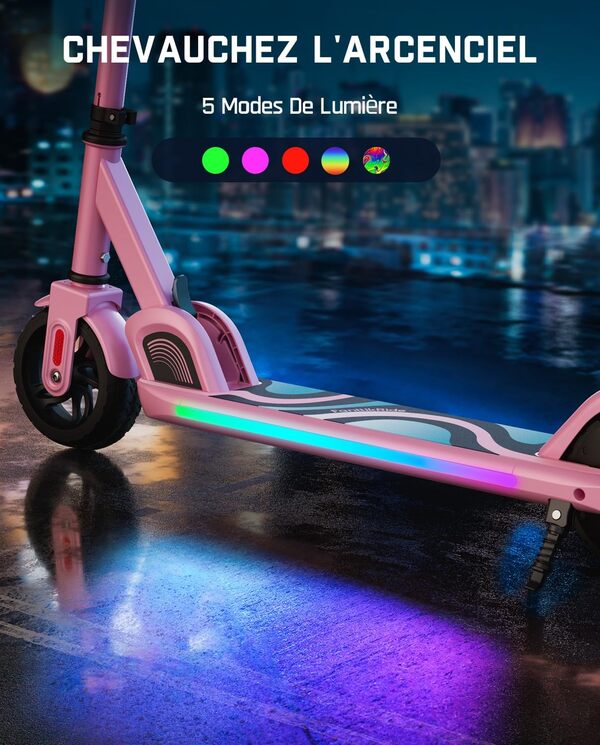 FanttikRide C9 Pro Trottinette Électrique Enfant 1,2-1,6 m, Lumières Arc-en-Ciel, Vitesses 8/13/16 km/h, Autonomie 8 km, Écran LED, Hauteur Réglable, Pliable, Charge maximale 60 kg