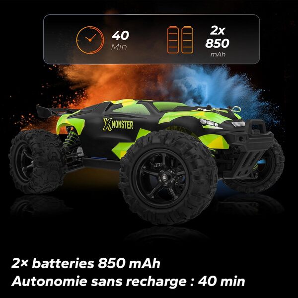 Overmax X-Monster 3.0 Voiture télécommandée Portée de 100 m Grande Vitesse Jusqu’à 45 km/h Suspension 4x4 Structure renforcée sans Charge Jusqu’à 40 Min, Vert