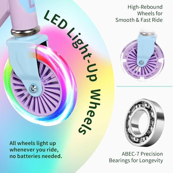 BELEEV V2 Trottinette pour Enfants 3 à 12 Ans, Trottinette Pliable à 2 Roues LED Roues Lumineuses, Stem, Deck, 3 Réglables en Hauteur, Trottinette pour Filles et Garçons, Scooter