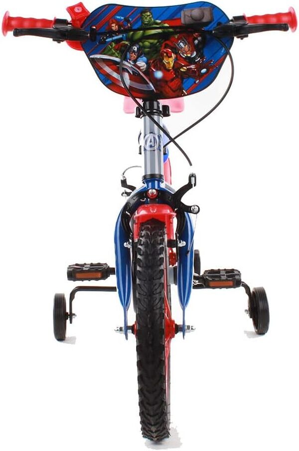 albri 14 Pouces, vélo Avengers, avec stabilisateurs latéraux, Bouteille d'eau et Bouclier Avant personnalisé. Fabriqué en Italie Enfant, Rouge