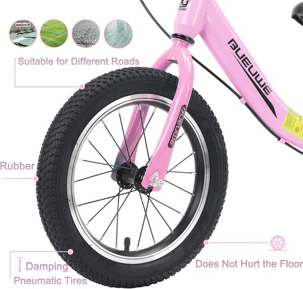 GASLIKE Draisienne Enfant 3 Ans et 4 5 6 7 Ans, Vélo sans Pédales avec Frein et Béquille, 16 Pouces Pneus en Caoutchouc, 40 kg Maxi, Guidon et Selle Réglables, Cadeau pour Filles et Garçons