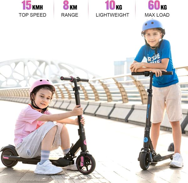 EVERCROSS EV06C Trottinette électrique, 6,5'' Trottinette électrique Pliable pour Enfants 6-12 Ans, Vitesse maximale 15 KM/H, Affichage LED, Lumières LED Colorées, Trottinette Légère pour Enfants