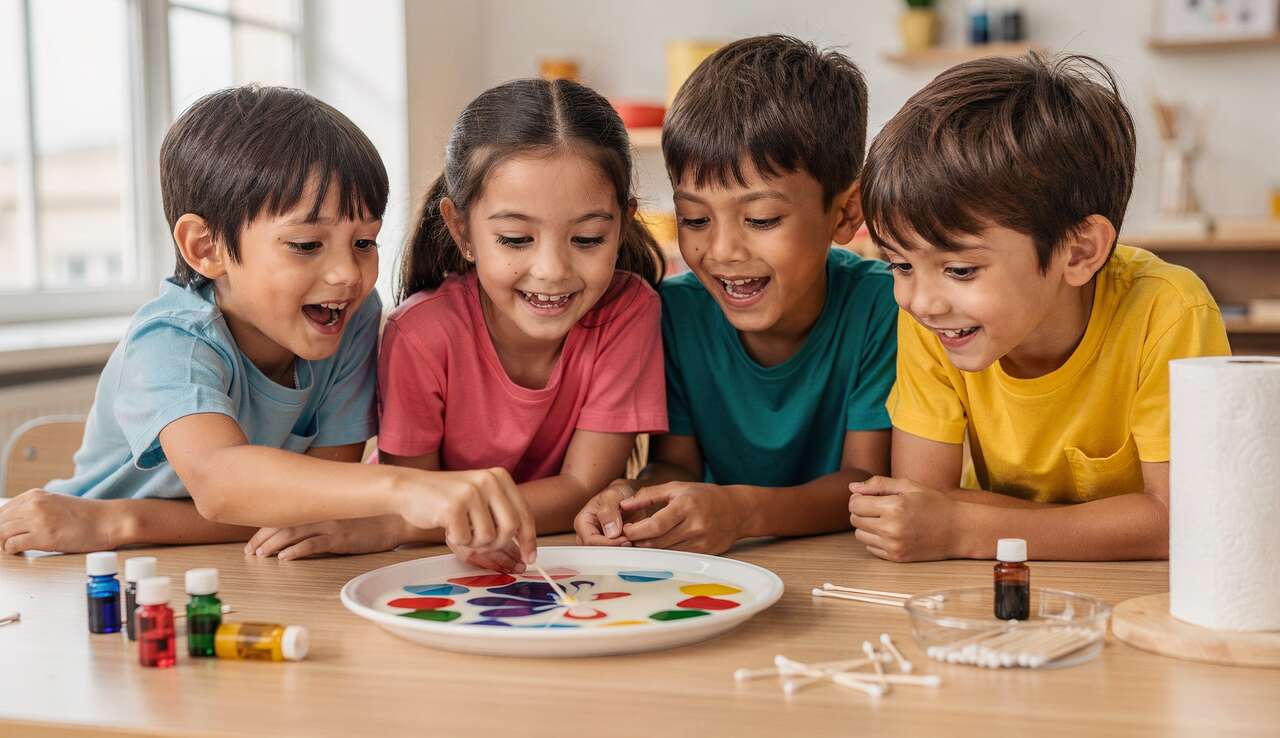 Expérience du lait magique pour enfants : science amusante