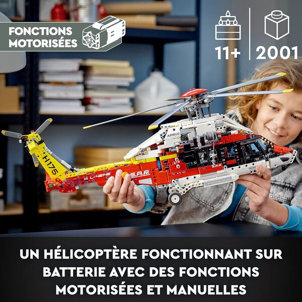 LEGO 42145 Technic L’Hélicoptère de Secours Airbus H175, Jeu de Construction Éducatif, Rotor Tournant et Fonctions Motorisées, Modélisme, 11 Ans et Plus