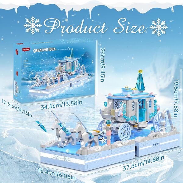 Sosuy Château‑Carrosse Conte de fées 1214+ pièces – KDO Noël & Anniversaire, Maison de Princesse à Monter, Jeu de Construction créatif pour Filles, Ados et Adultes