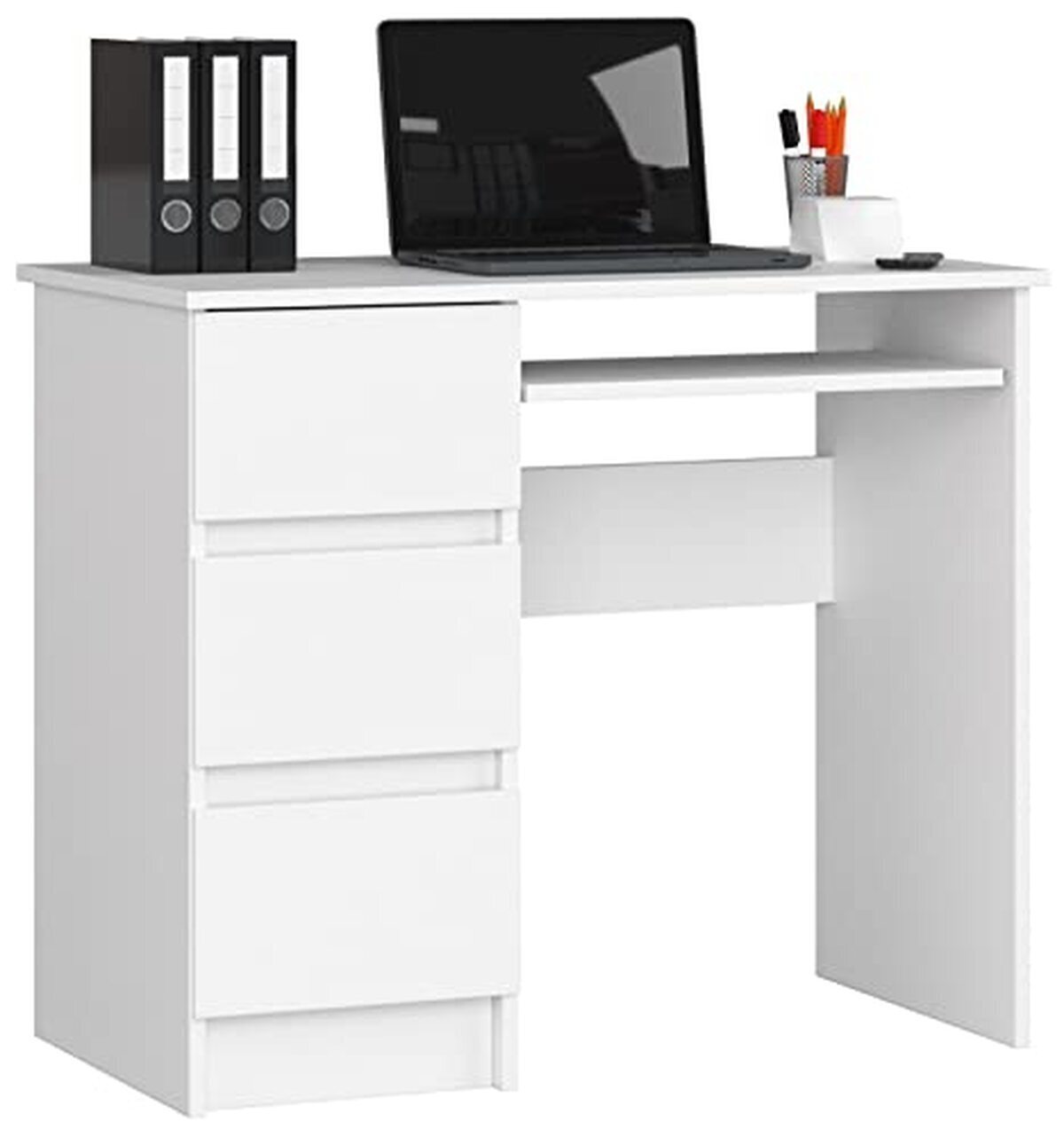 Test du bureau Megaastore 3 tiroirs gauche blanc 90x77x50