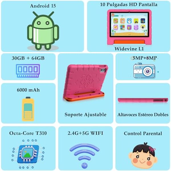 Découvrez la tablette ZIOVO 10 pouces sous Android conçue pour les enfants : puissance, contrôle parental optimisé et design adapté aux plus jeunes.