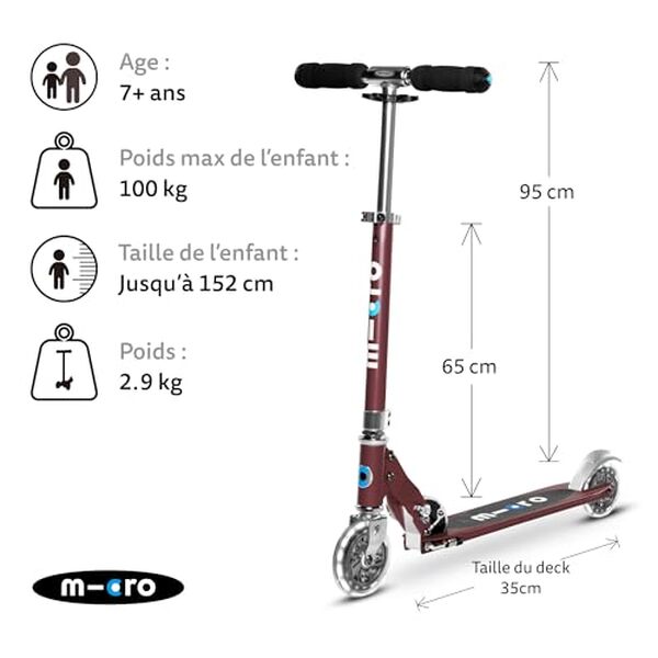 Découvrez la trottinette micro sprite led pour enfants : légère, pliable et dotée de lumières pour un trajet amusant et sécurisé.
