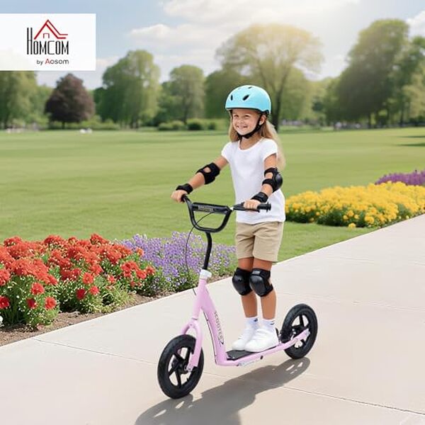 Découvrez notre avis détaillé sur la trottinette enfant HOMCOM équipée d'une poignée frein et béquille rosa pour un usage en toute sécurité