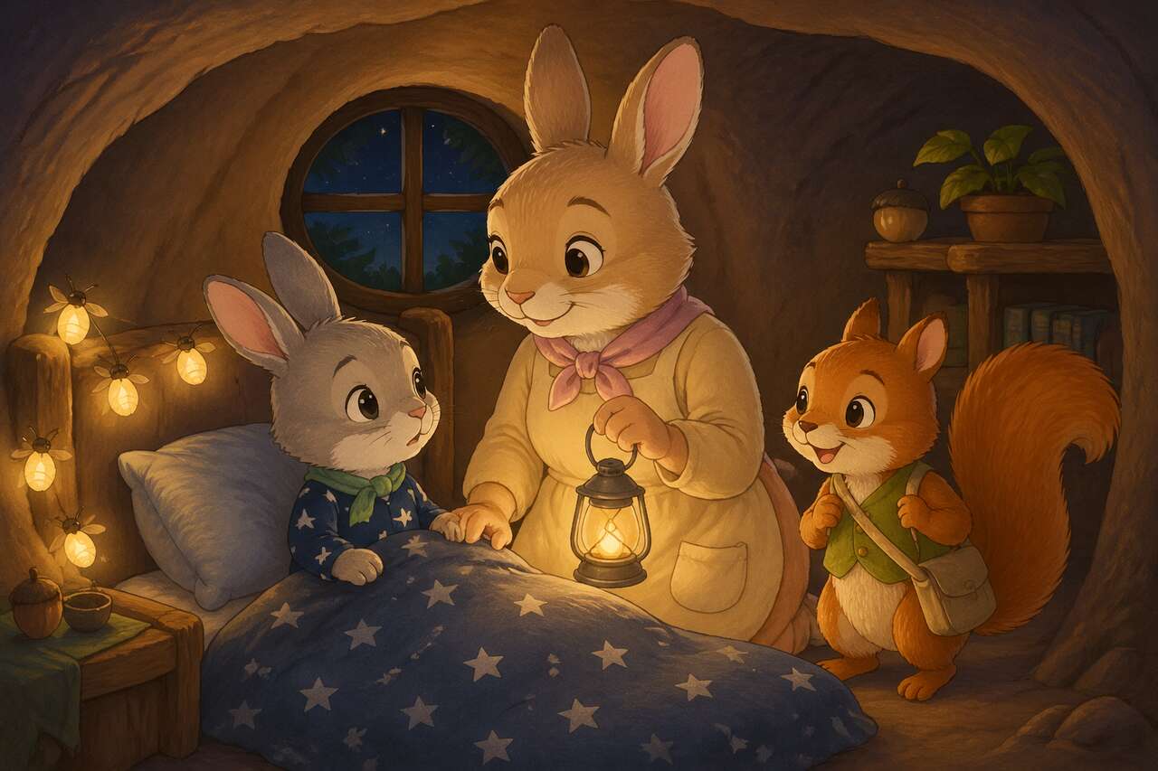 Dans la chambre, une minuscule lumière douce accompagne l’endormissement paisible.