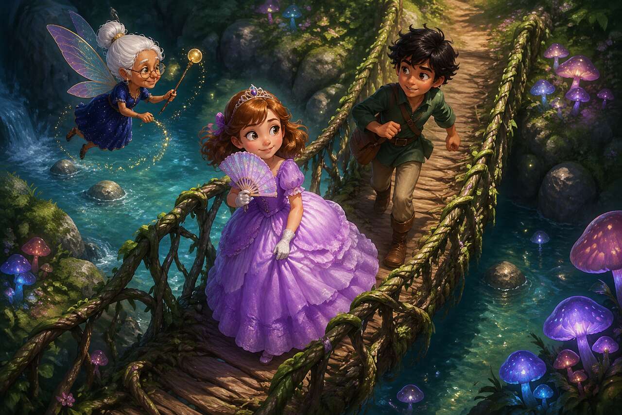 Lila et Milo traversent le pont des chatouilles grâce à une astuce.