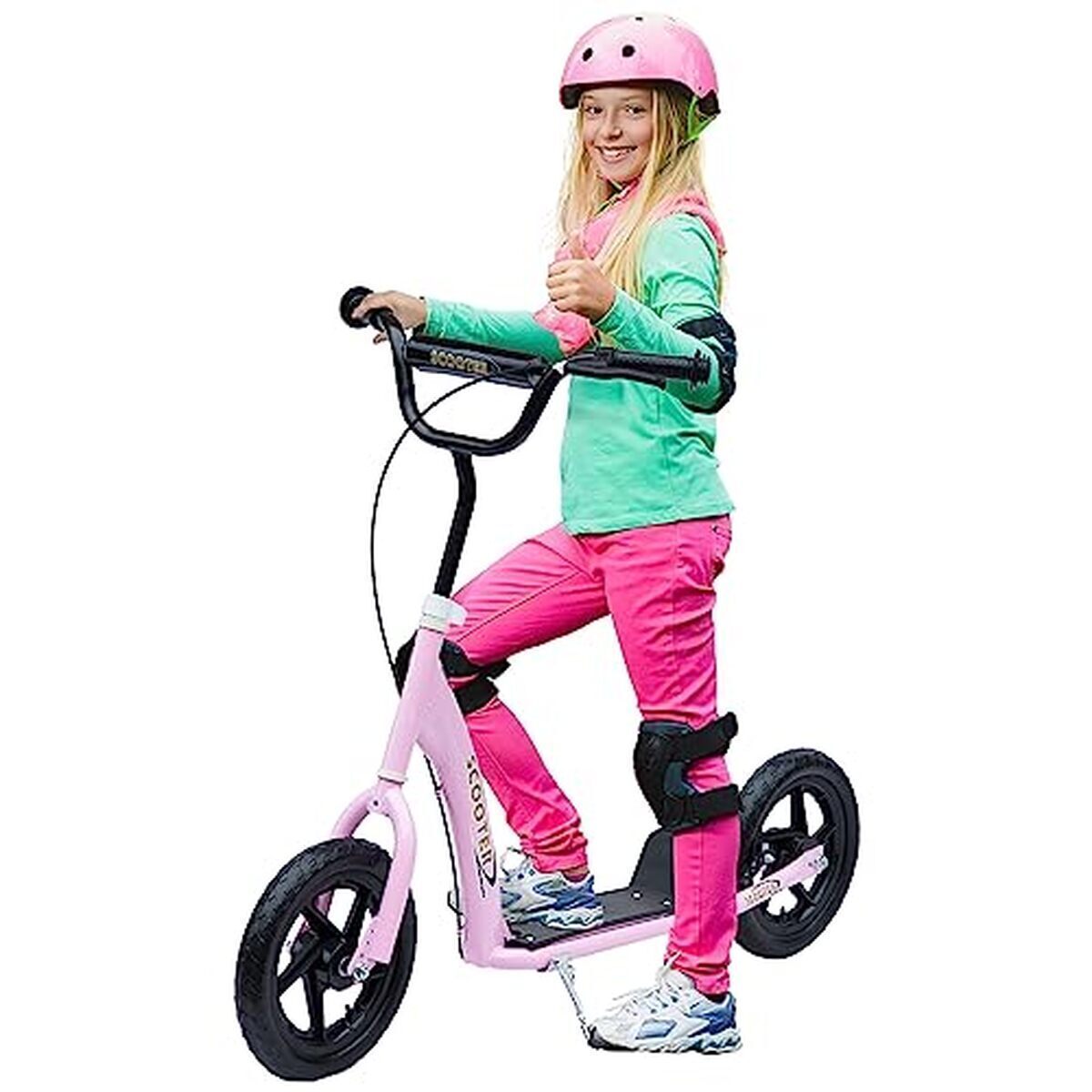 Test de la trottinette enfant HOMCOM : patinette à poignée frein et béquille rosa