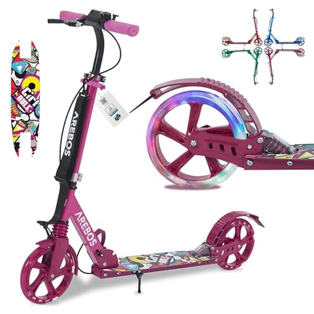 Test trottinette Arebos : réglable et pliable avec roues LED