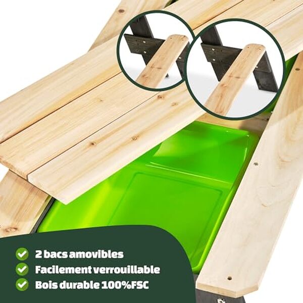 Découvrez notre avis détaillé sur la table de jeu Aksent d'EXIT TOYS : le bac à sable, jeu d'eau et table de pique-nique idéal pour enfants. 