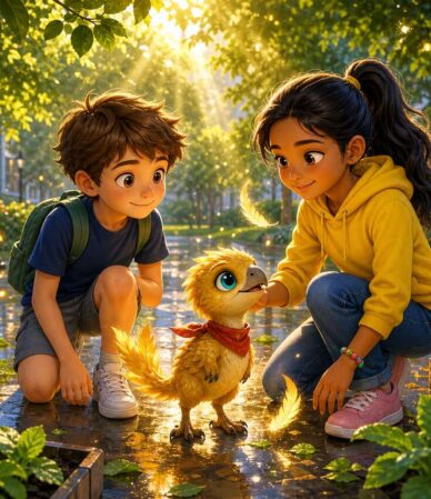 Hugo et le dinosaure à plumes dorées