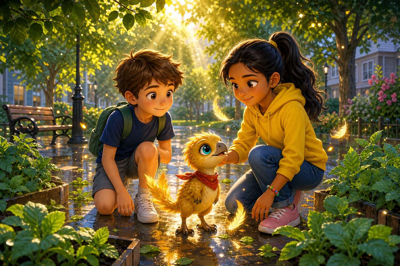 Hugo et le dinosaure à plumes dorées