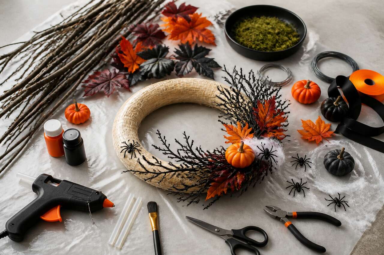 Couronne de porte d'Halloween à fabriquer soi-même