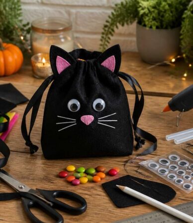 Sac à bonbons chat noir pour Halloween : guide de fabrication DIY