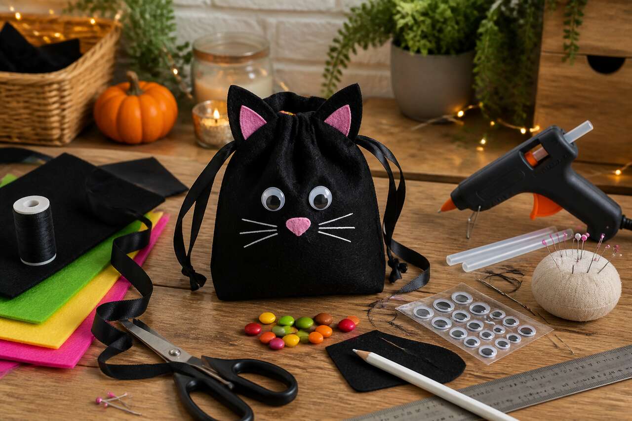 Sac à bonbons chat noir pour Halloween : guide de fabrication DIY